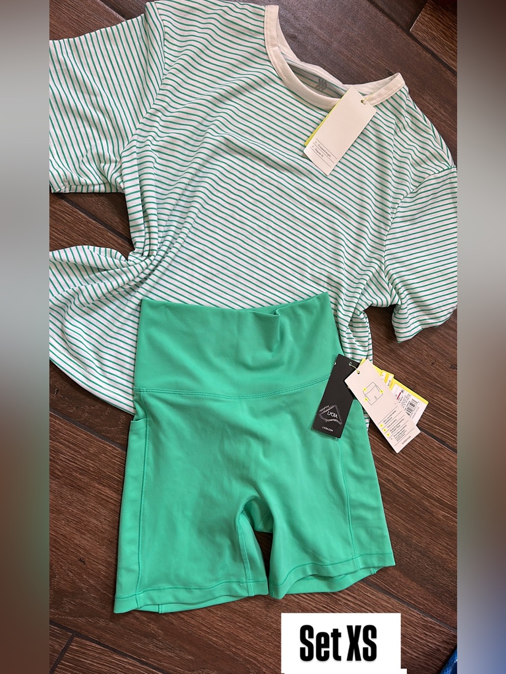 High-Waist Green Women’s Bike Shorts - Athletic Performance and tshirt set